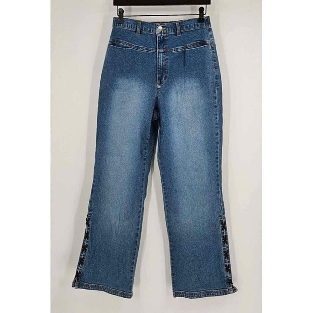 Denim & Co Vintage Look High-Rise Lace-up Side Hem Wide Leg Stretch Jeans Sz S